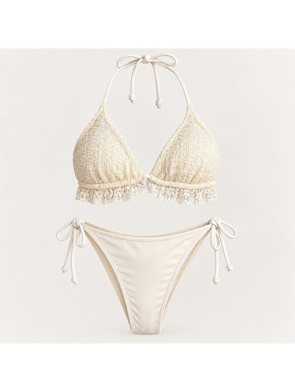 NWT CUPSHE Women’s Cream Lace 3 Piece Bikini Set with Wrap Skirt Size Large